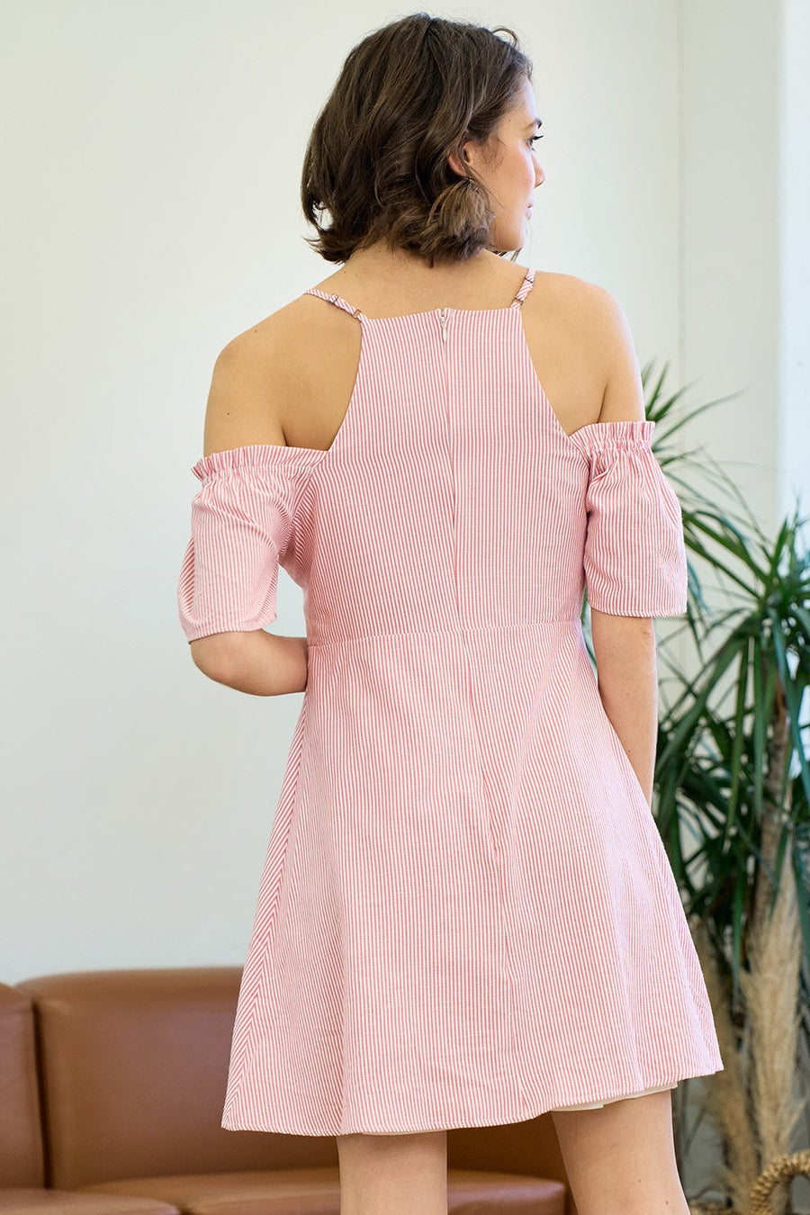 Cocktail Dresses Short Off Shoulder Lace Up Striped Dress Rose