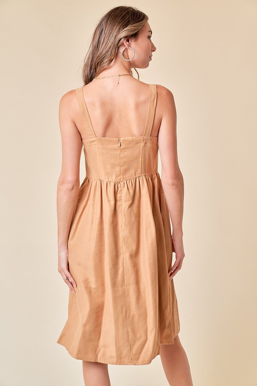 Cocktail Dresses Sleeveless Side Pocket Buster Midi Dress  Camel