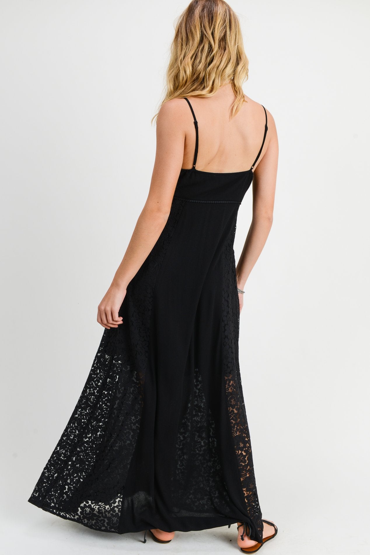 Cocktail Dresses Long Spaghetti Strap Lace Maxi Dress Black