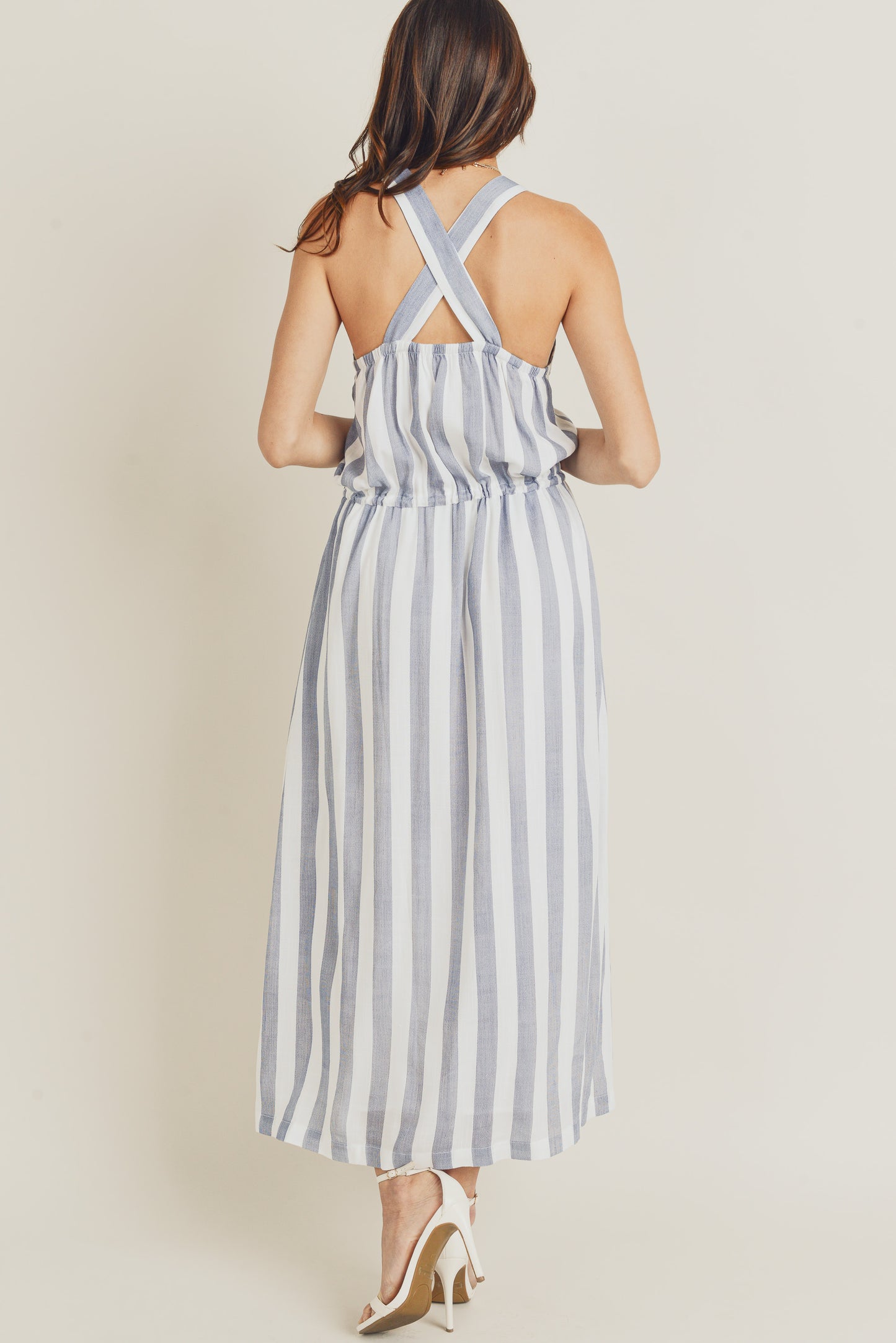 Cocktail Dresses Sleeveless Drawstring Waist Easy Dress White Denim