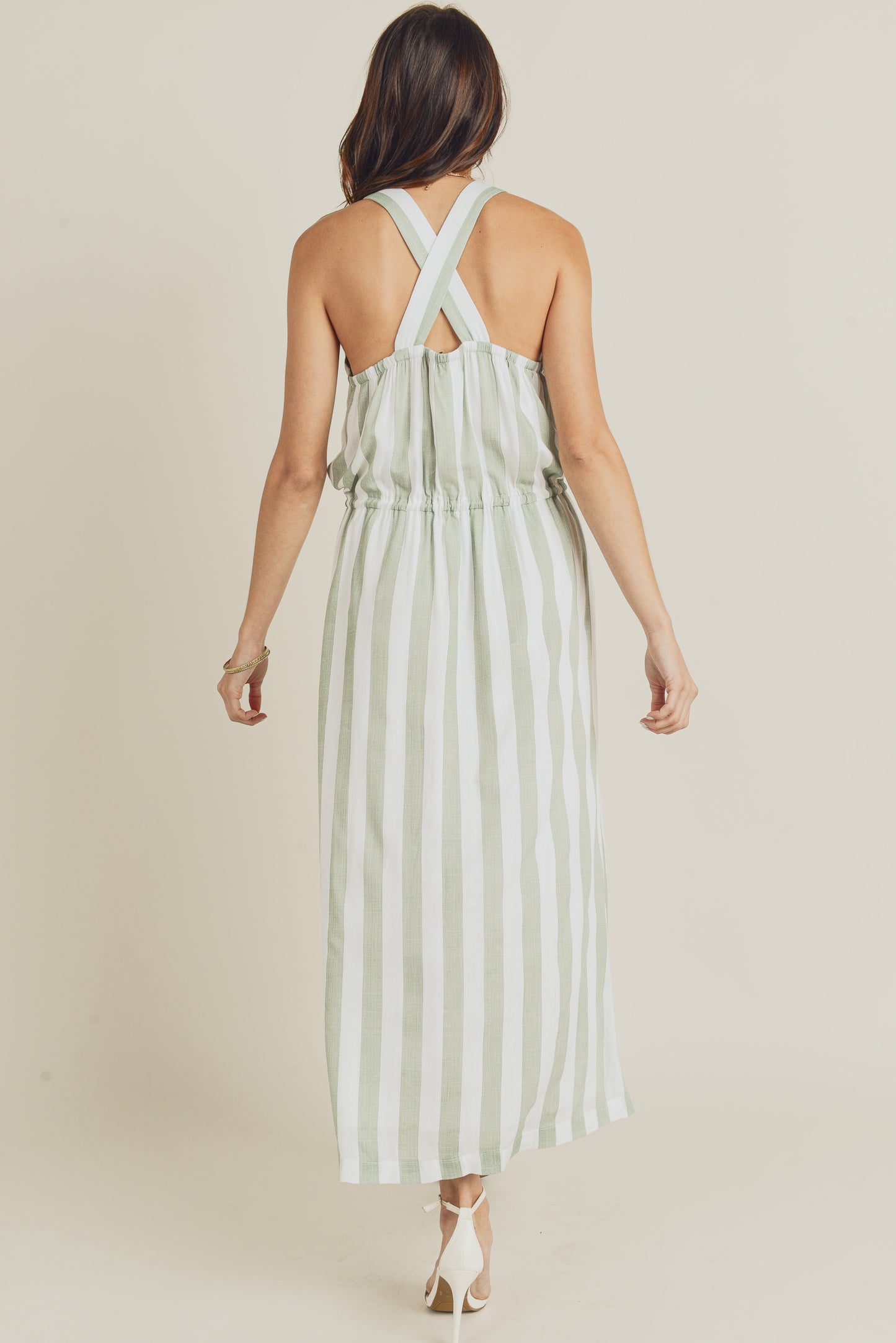 Cocktail Dresses Sleeveless Drawstring Waist Easy Dress White Sage