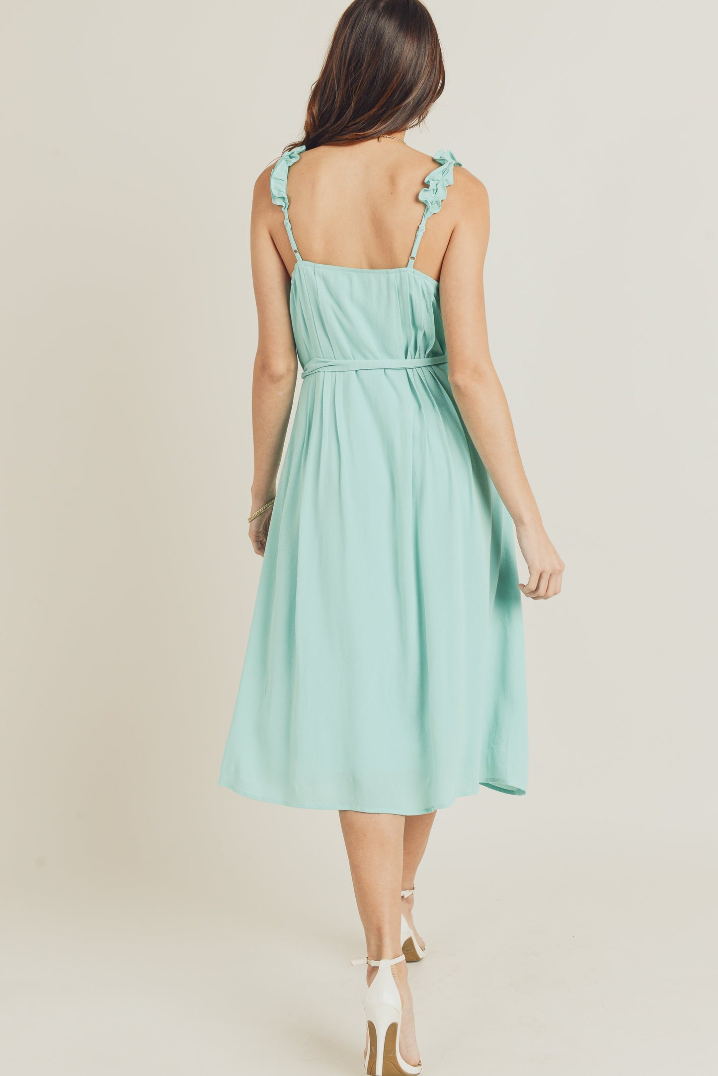 Cocktail Dresses Sleeveless Ruffle Strap Midi Dress Aqua Green