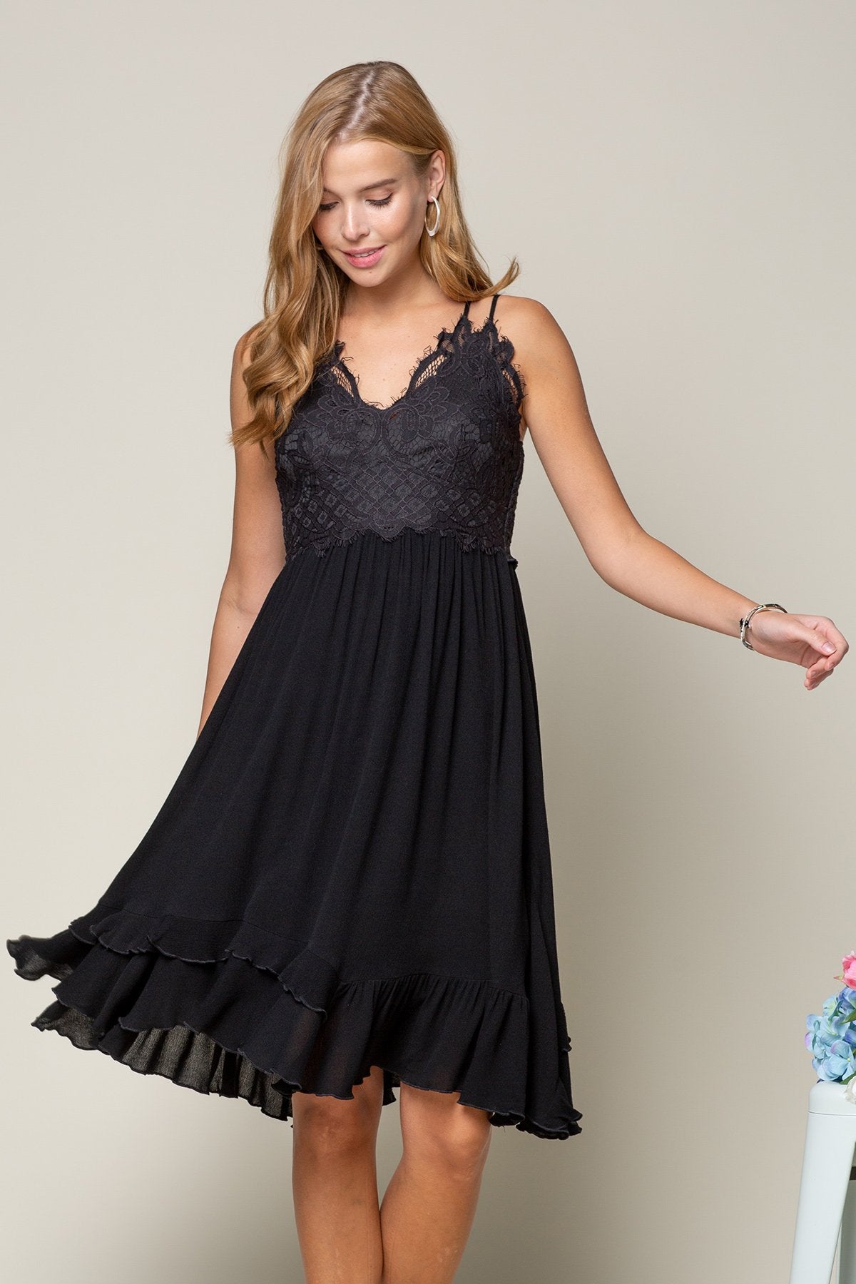 Cocktail Dresses Short Crochet Front Merrow Edge Dress Black