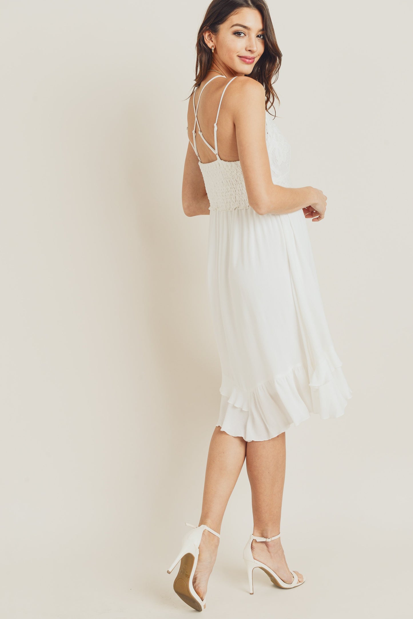 Cocktail Dresses Short Crochet Front Merrow Edge Dress White