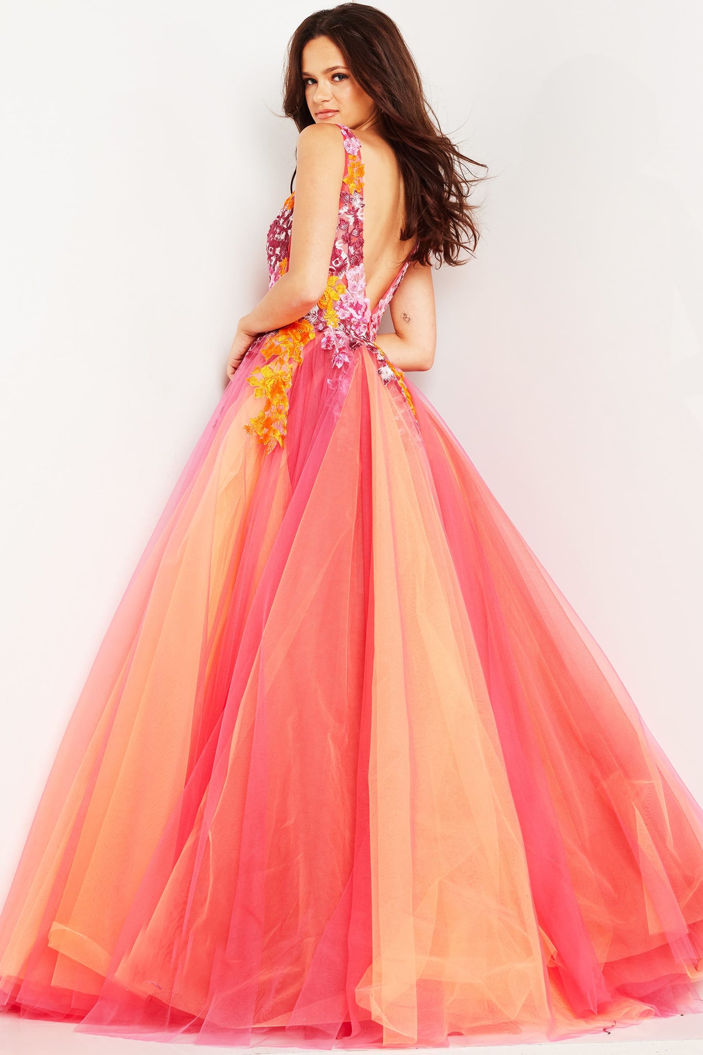 Prom Dresses Strapless Floral Embroidered Prom Dress Orange/Multi