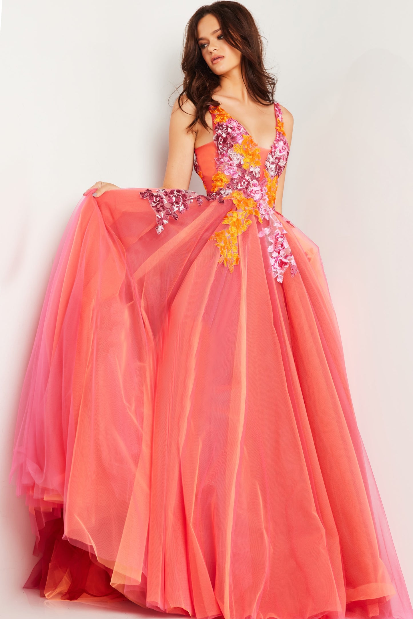 Prom Dresses Strapless Floral Embroidered Prom Dress Orange/Multi