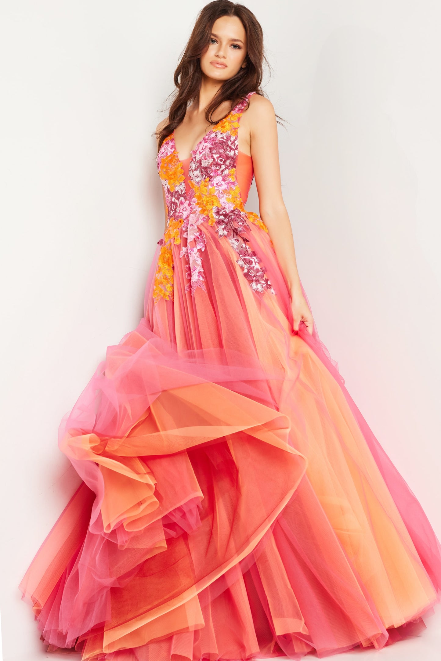 Prom Dresses Strapless Floral Embroidered Prom Dress Orange/Multi