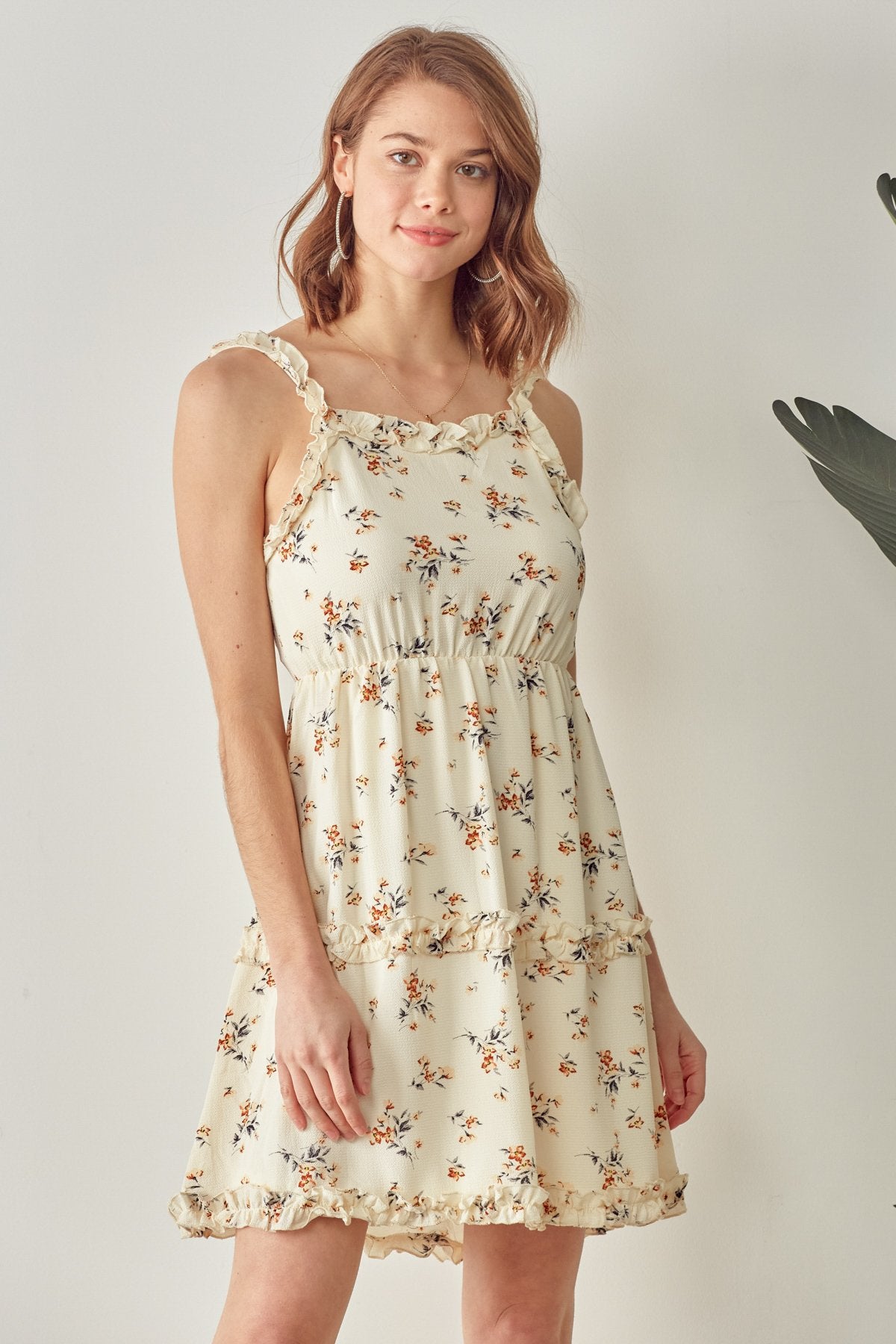 Cocktail Dresses Short Floral Merrow Ruffle Dress Ivory