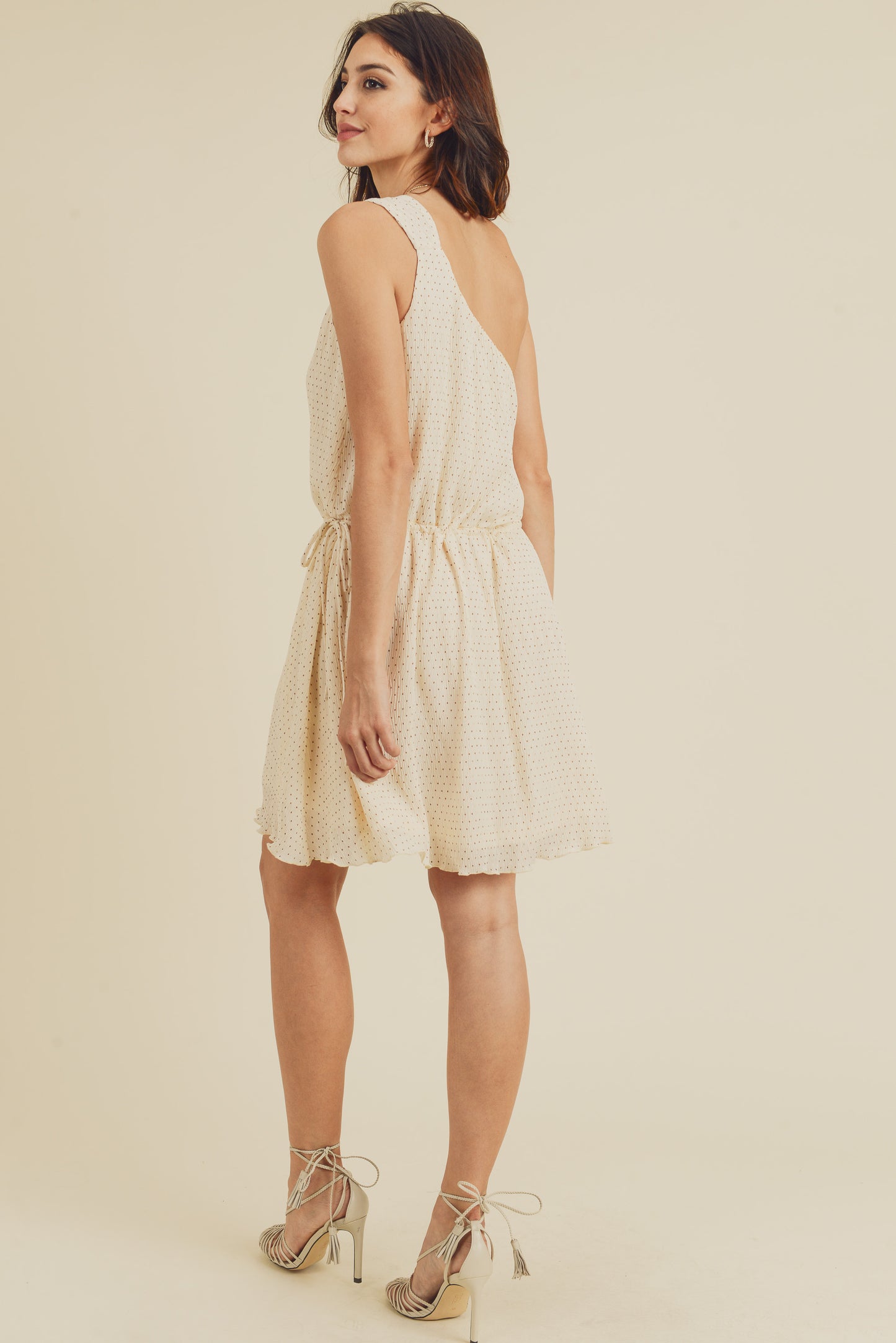 Cocktail Dresses Short One Shoulder Crinkle Dress Beige