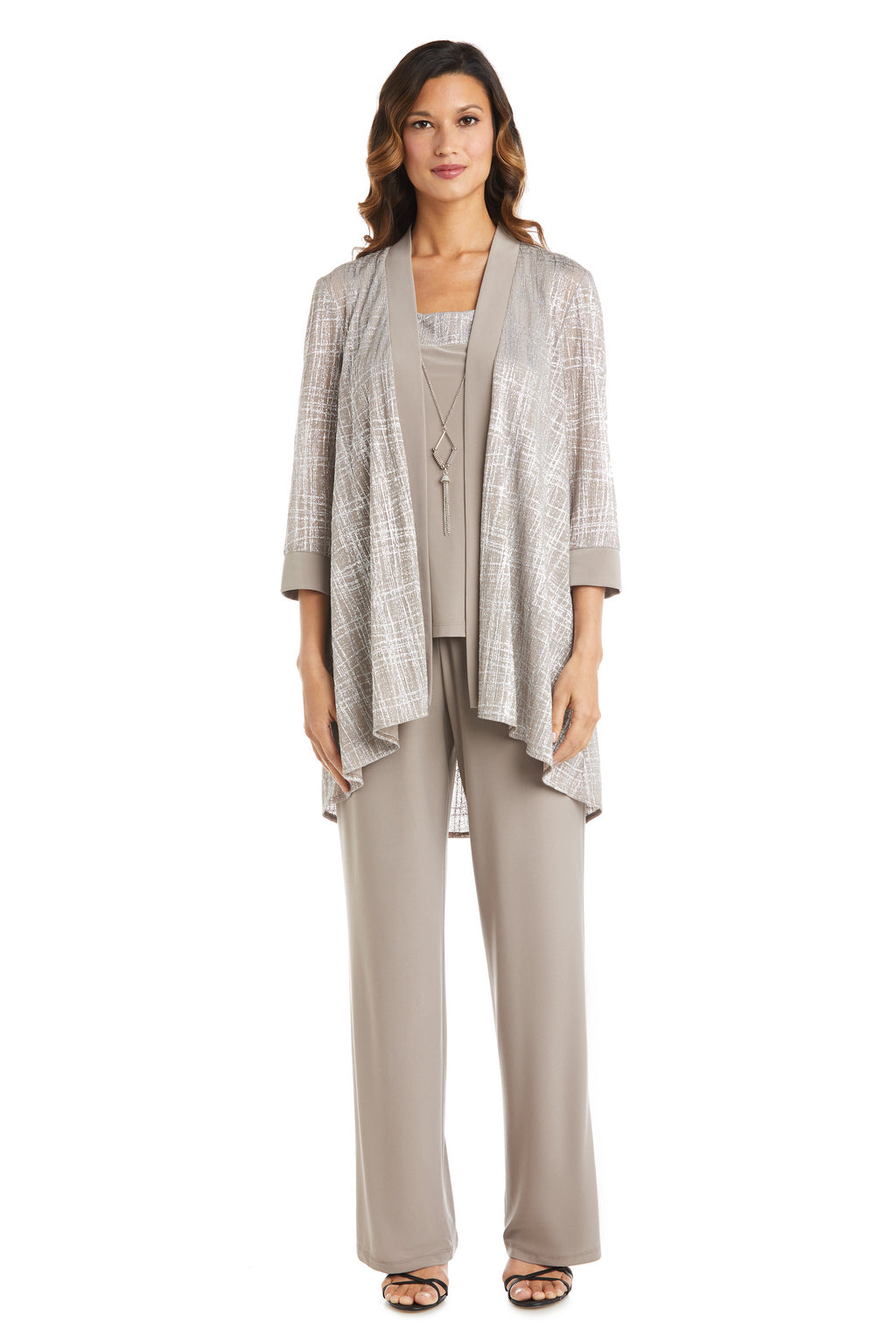 Pant Suit Metallic Printed Pant Suit Jacket Set Champagne