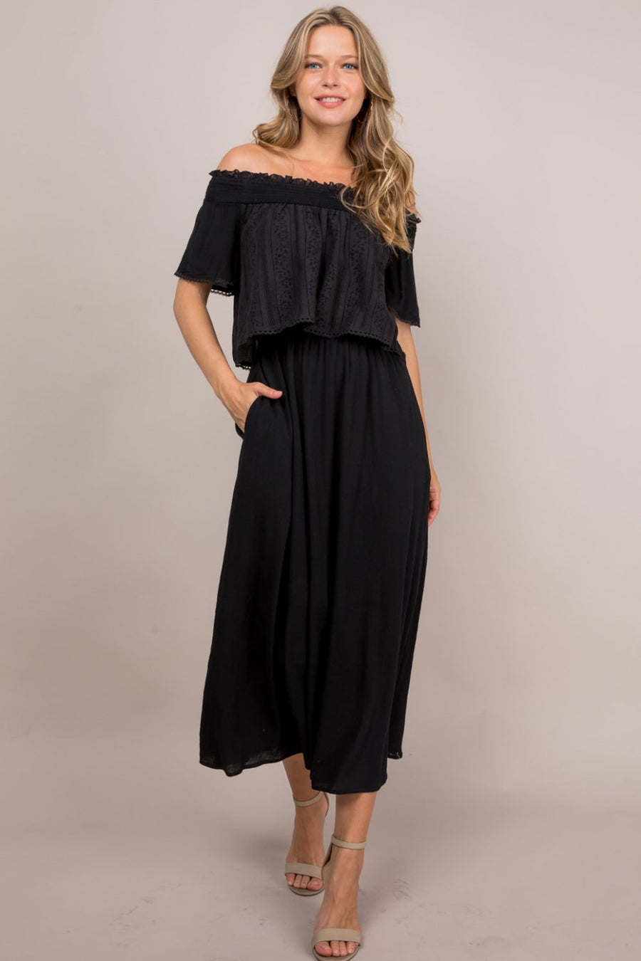 Cocktail Dresses Off Shoulder Lace Maxi Dress Black