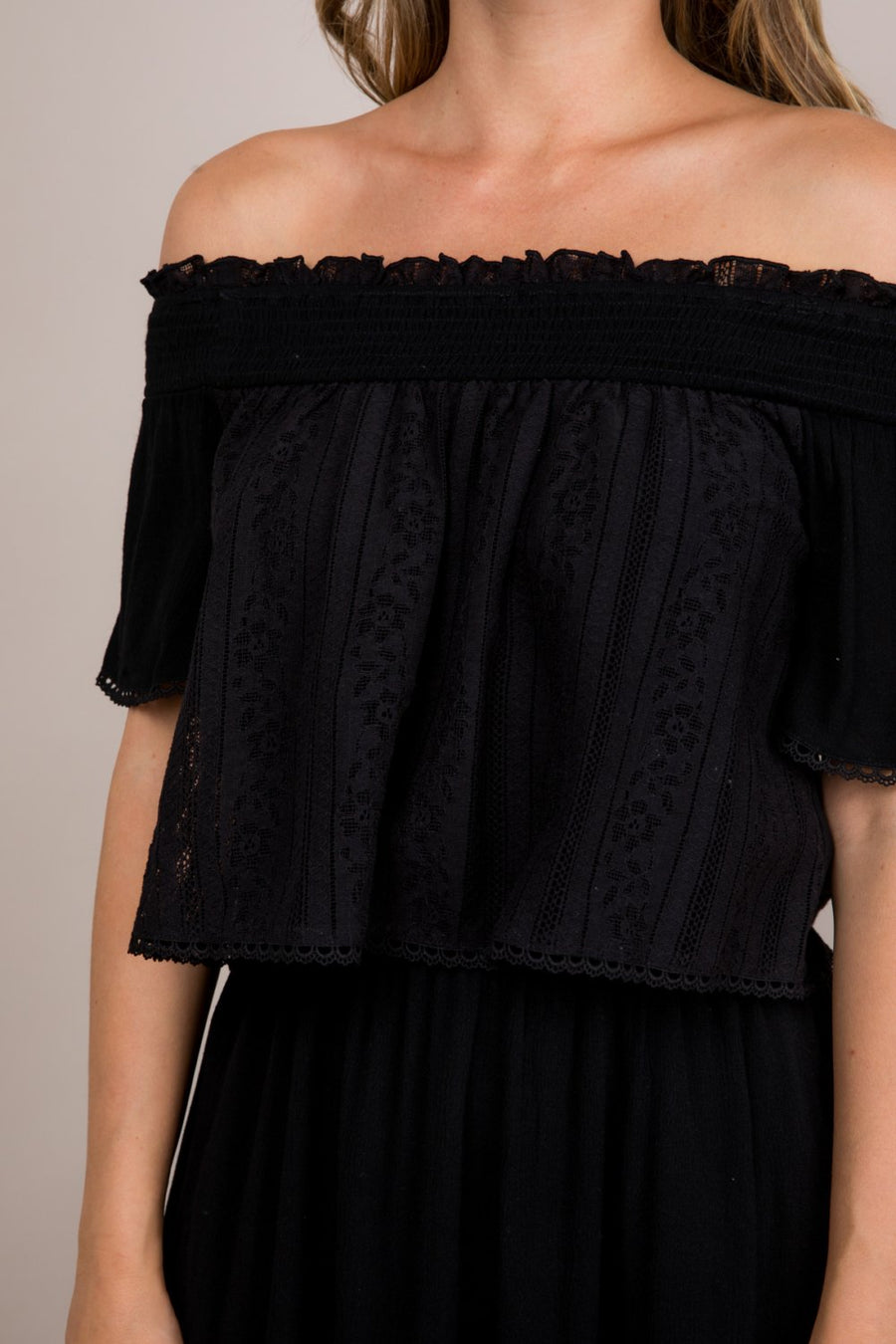 Cocktail Dresses Off Shoulder Lace Maxi Dress Black