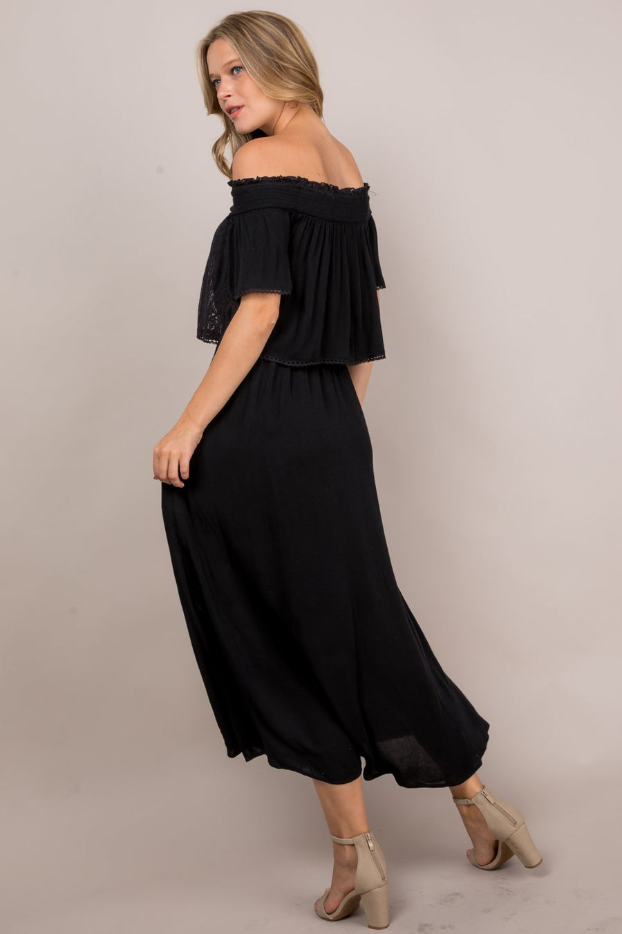 Cocktail Dresses Off Shoulder Lace Maxi Dress Black