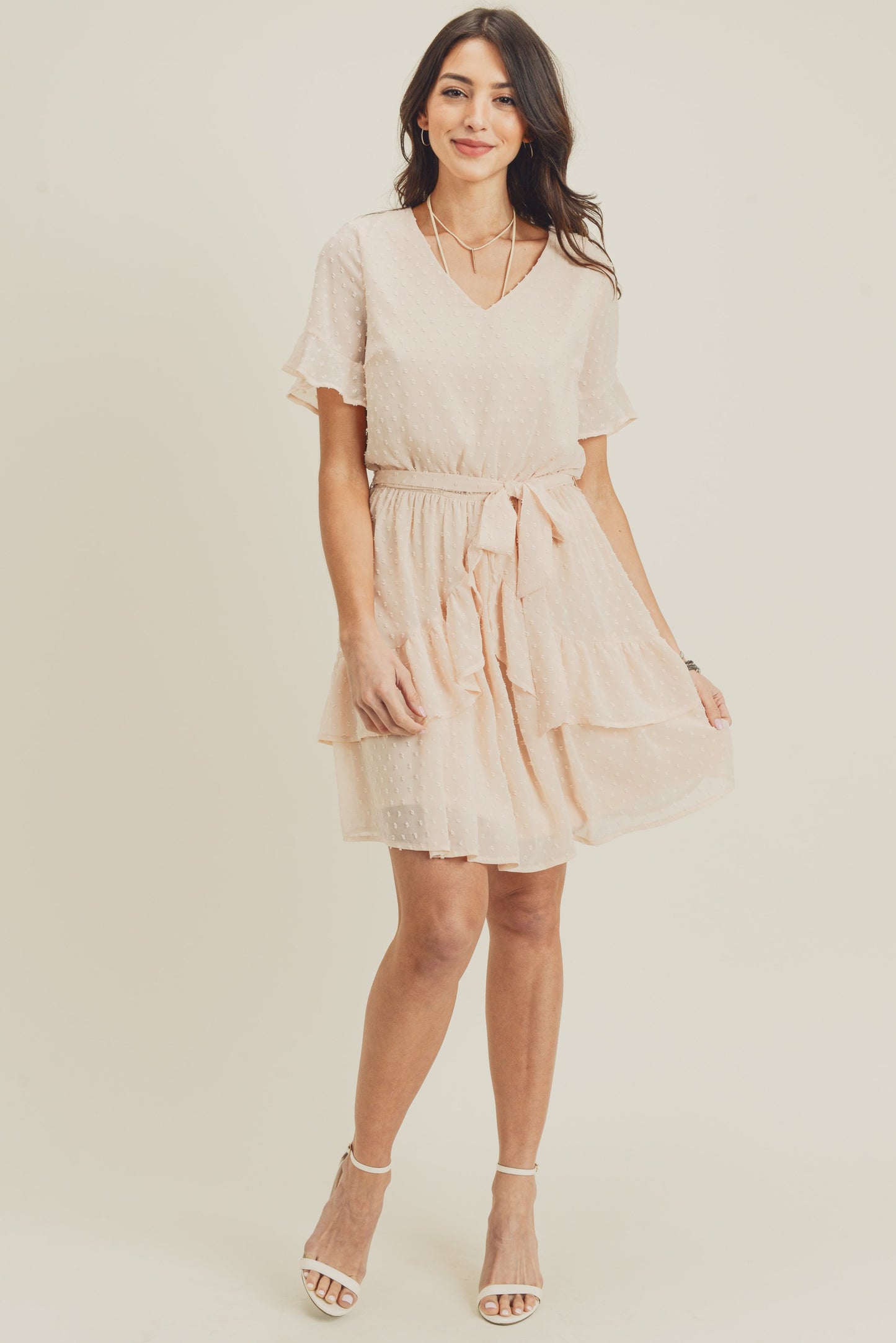 Cocktail Dresses Short Ruffle Layered Dress Cream