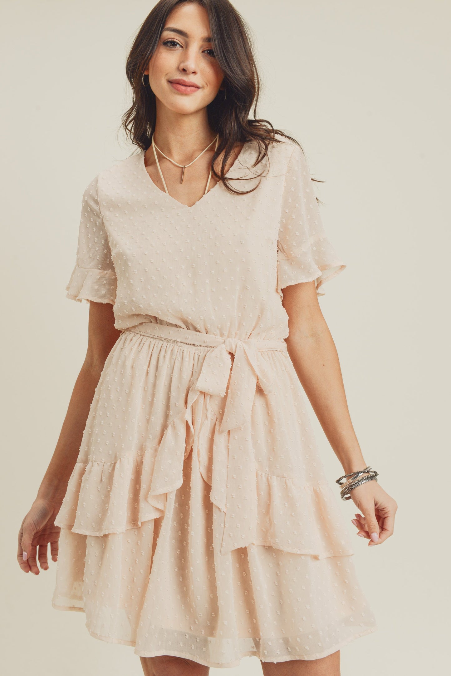 Cocktail Dresses Short Ruffle Layered Dress Cream