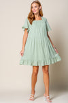 Cocktail Dresses Short Sleeve Ruffle Detail Tunic Dress Sage