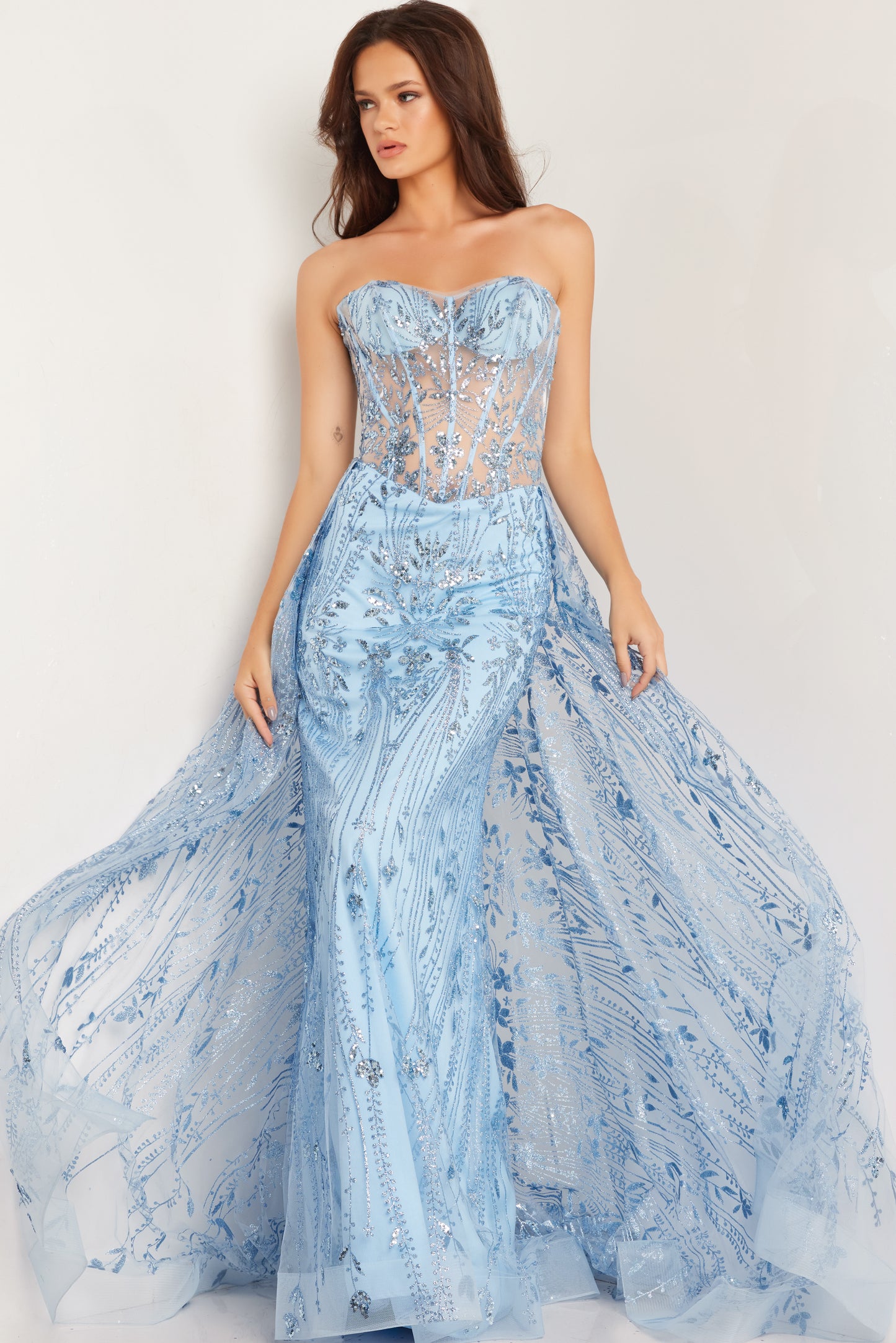 Prom Dresses Corset Bodice Overskirt Long Prom Dress Light Blue