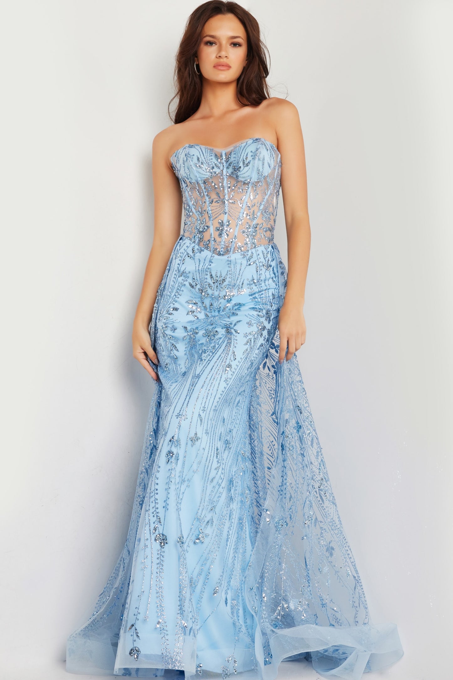 Prom Dresses Corset Bodice Overskirt Long Prom Dress Light Blue