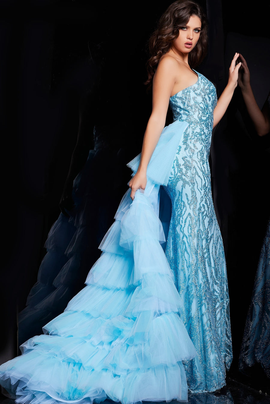 Prom Dresses Layered Overskirt Long Prom Dress Turquoise