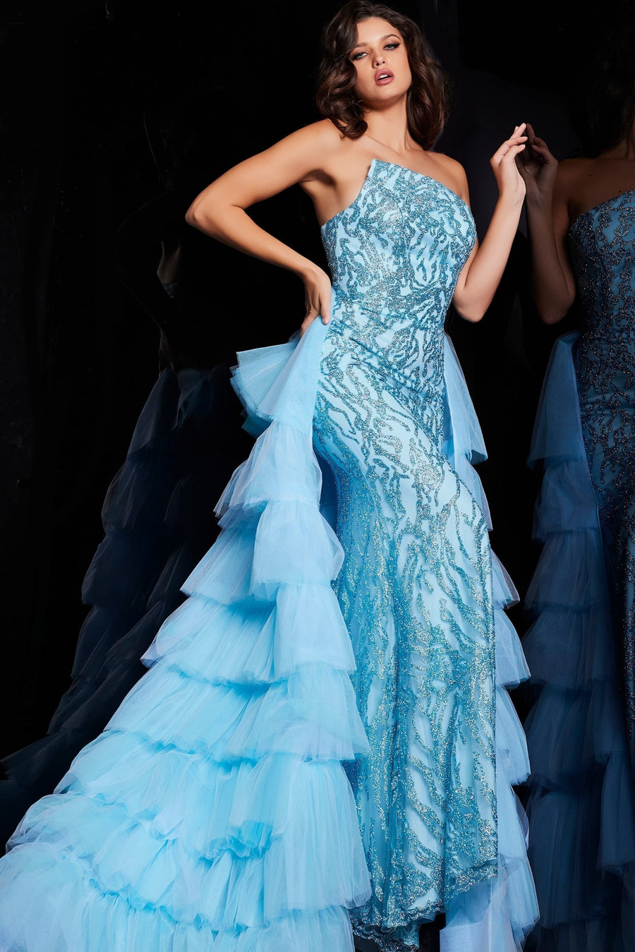 Prom Dresses Layered Overskirt Long Prom Dress Turquoise