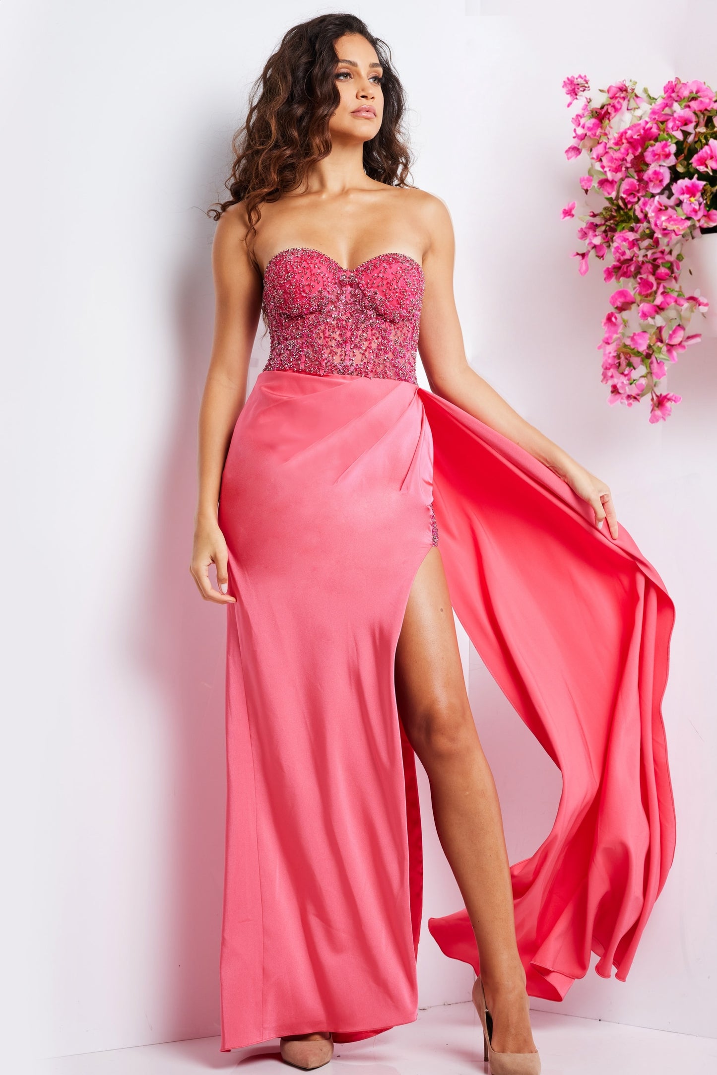 Prom Dresses Strapless Embellished Prom Dress Hot Pink