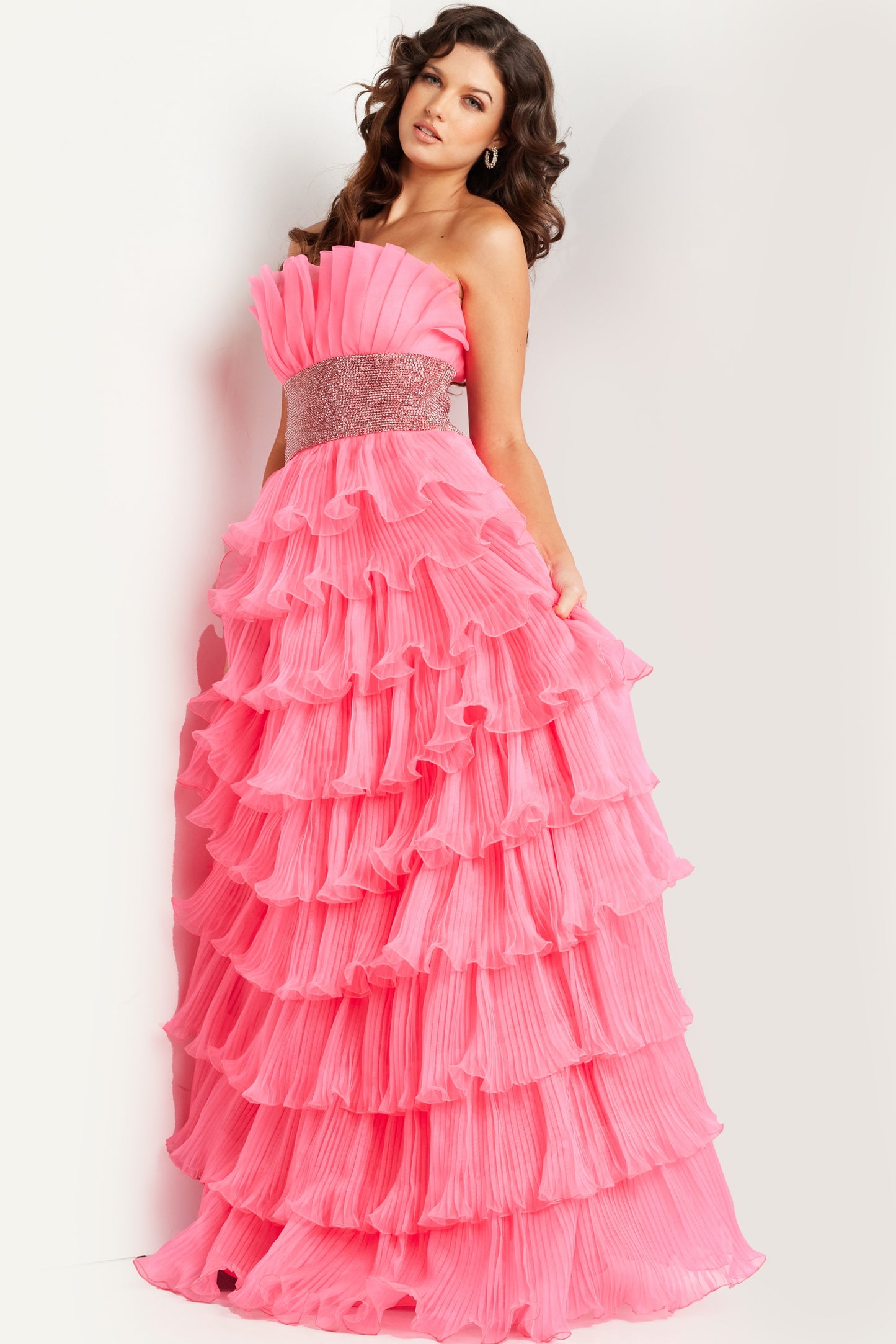 Prom Dresses Layered Skirt Long Formal Prom Dress Hot Pink