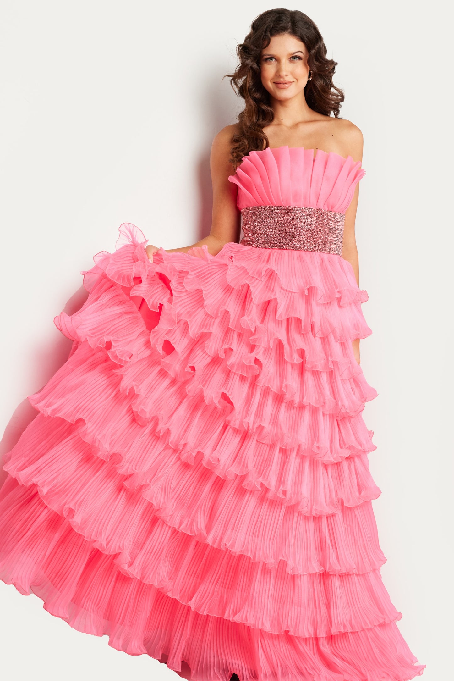 Prom Dresses Layered Skirt Long Formal Prom Dress Hot Pink