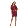 Formal Dresses Sequin 3/4 Dolman Sleeve Blouson Sheath Dress Wine