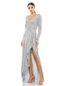 Mac Duggal Prom Long Sleeve High Low Dress Platinum