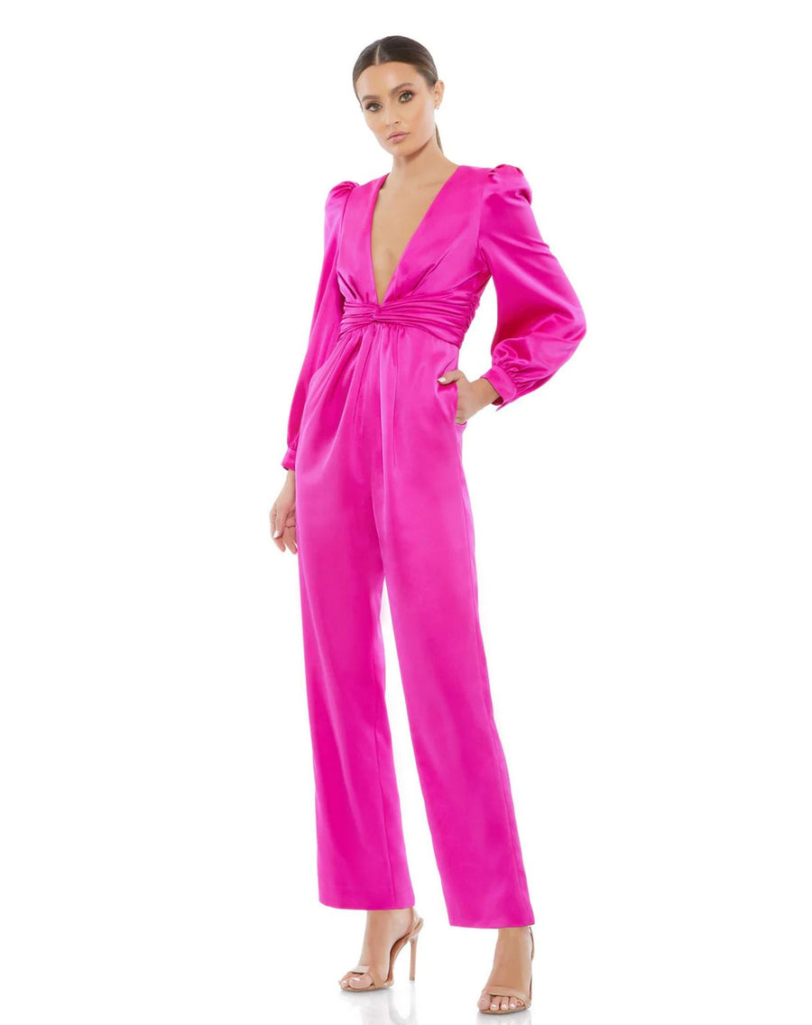 Jumpsuit Long Puff Sleeve Formal Jumpsuit Fuchsia