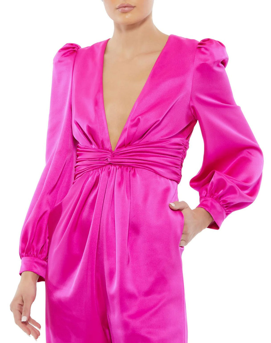 Jumpsuit Long Puff Sleeve Formal Jumpsuit Fuchsia