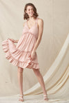 Cocktail Dresses Short Sleeveless Ruffle Strap Tiered Dress  Blush