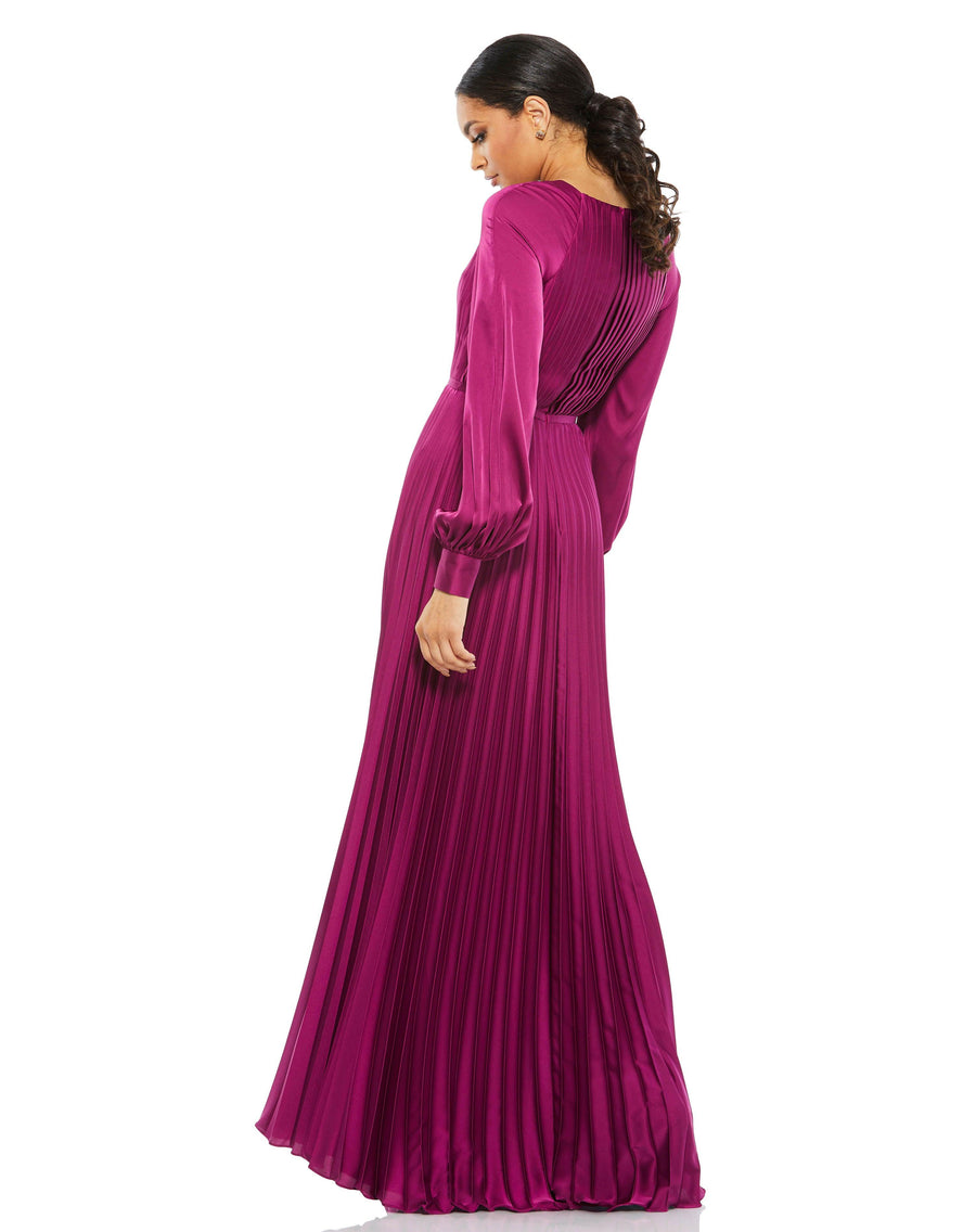 Formal Dresses Long Sleeve Formal Pleated Dress Berry