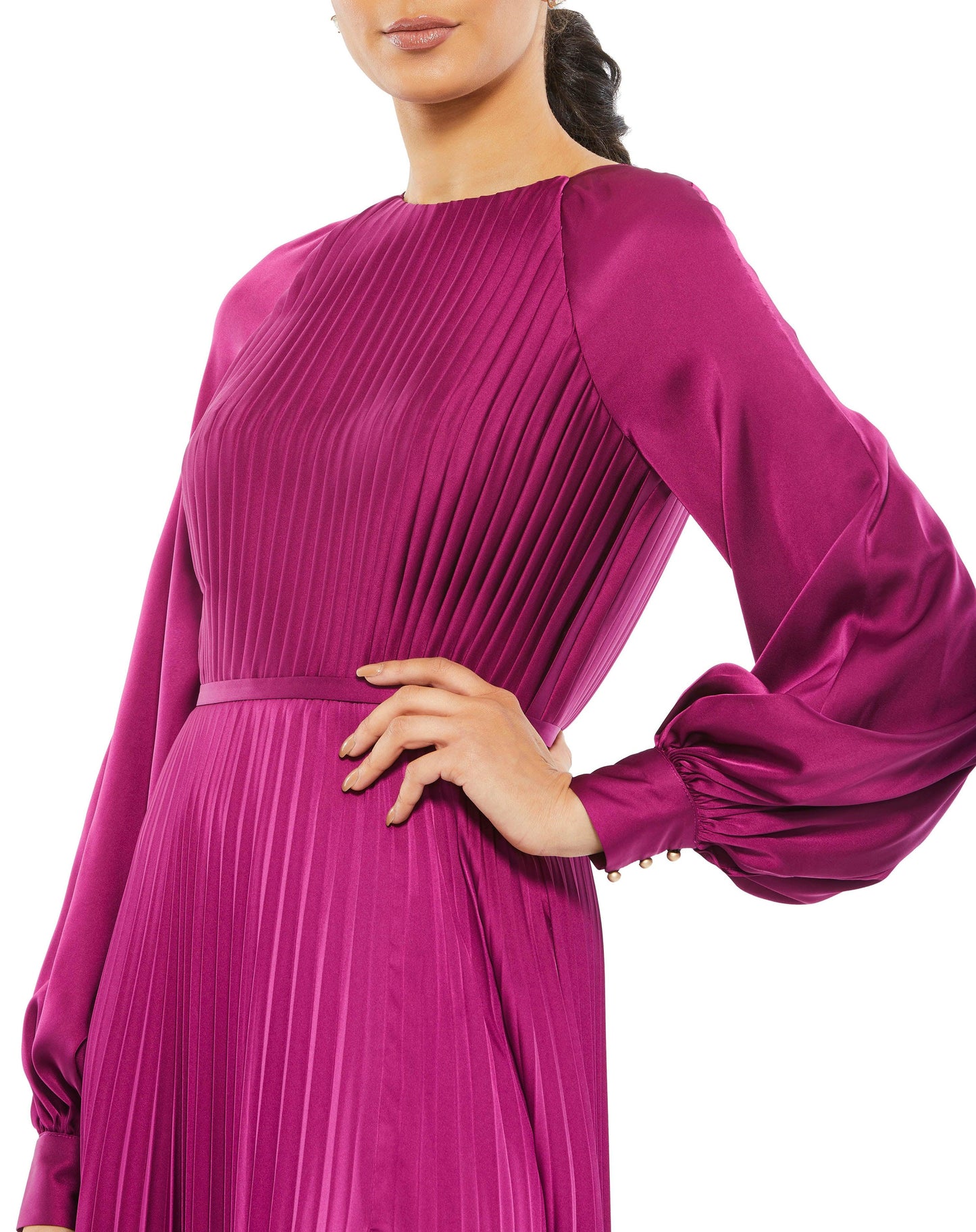 Formal Dresses Long Sleeve Formal Pleated Dress Berry