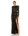 Formal Dresses Long Sleeve Evening Bow Ornate Formal Dress Black