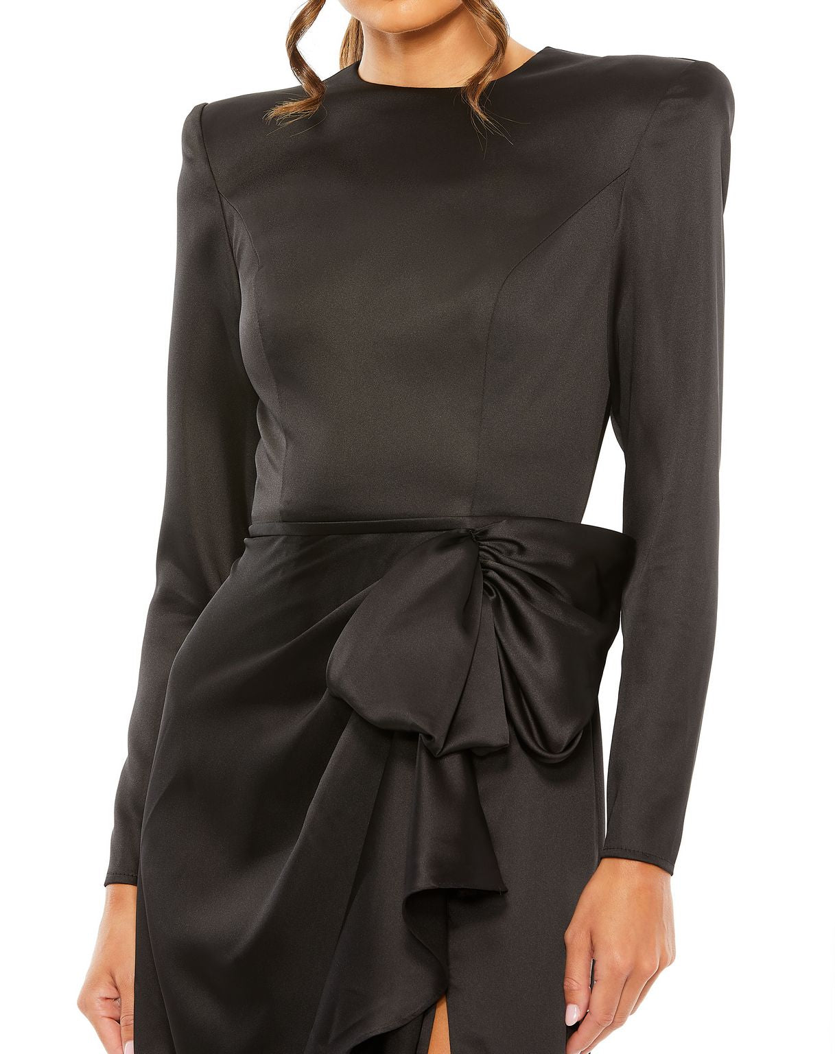 Formal Dresses Long Sleeve Evening Bow Ornate Formal Dress Black