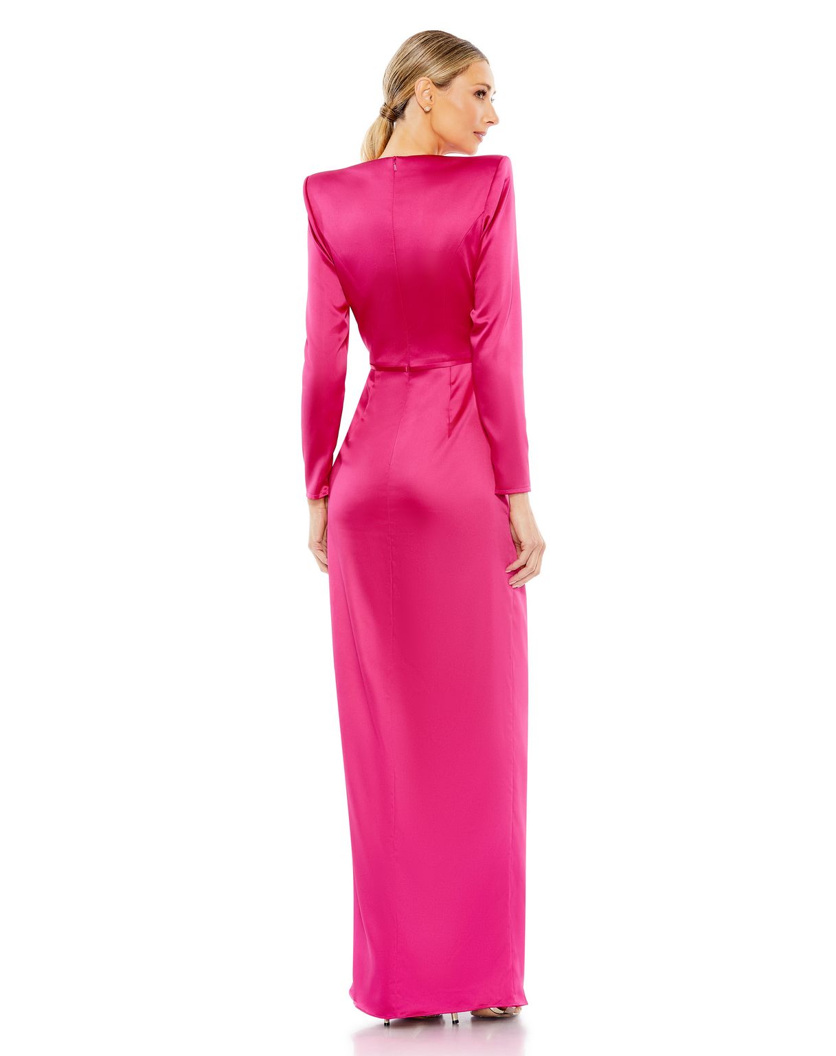 Formal Dresses Long Sleeve Evening Bow Ornate Formal Dress Magenta