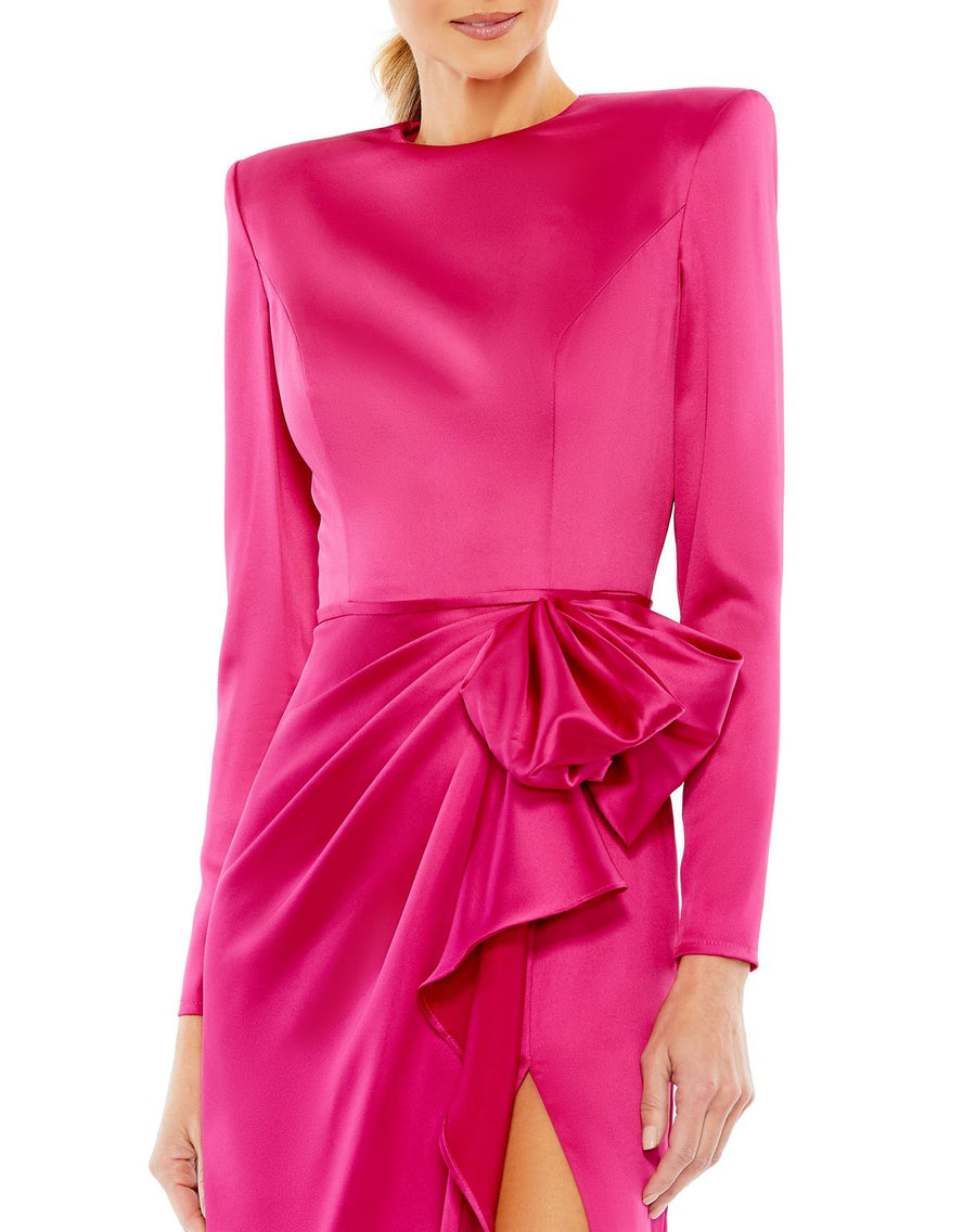 Formal Dresses Long Sleeve Evening Bow Ornate Formal Dress Magenta