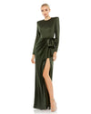 Formal Dresses Long Sleeve Evening Bow Ornate Formal Dress Olive