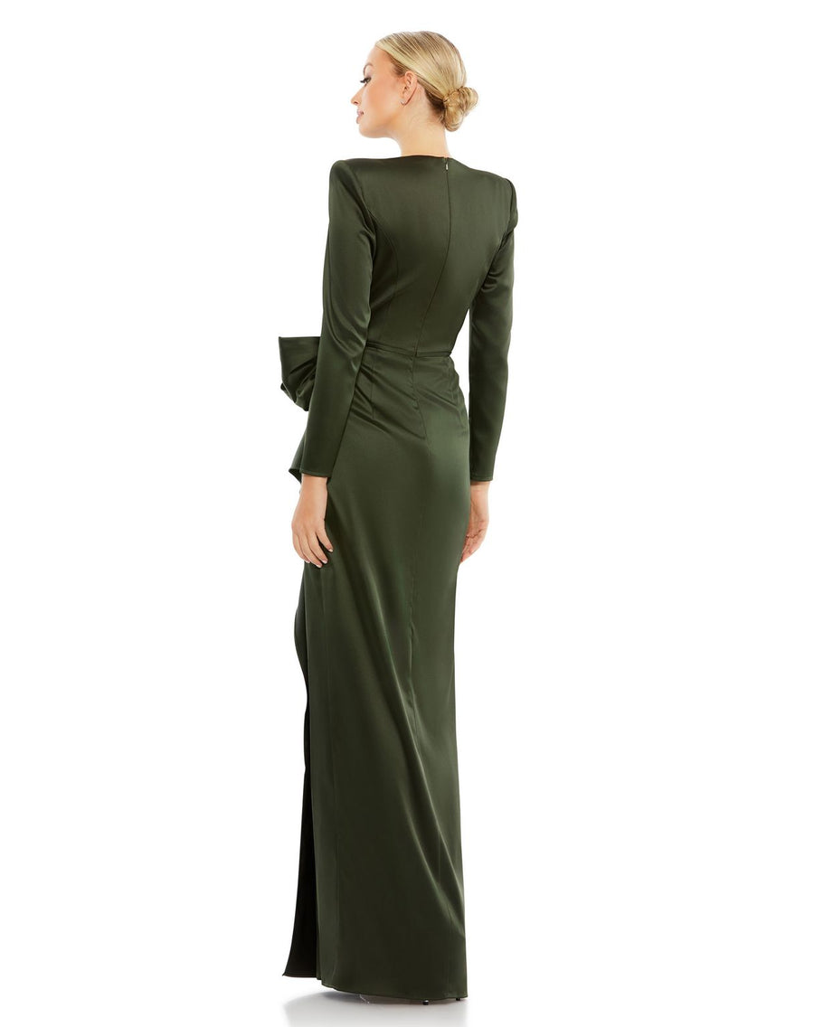 Formal Dresses Long Sleeve Evening Bow Ornate Formal Dress Olive