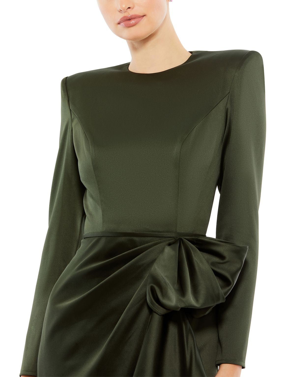 Formal Dresses Long Sleeve Evening Bow Ornate Formal Dress Olive