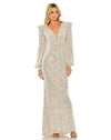 Formal Dresses Long Sleeve Sequin Evening Formal Dress Nude Silver