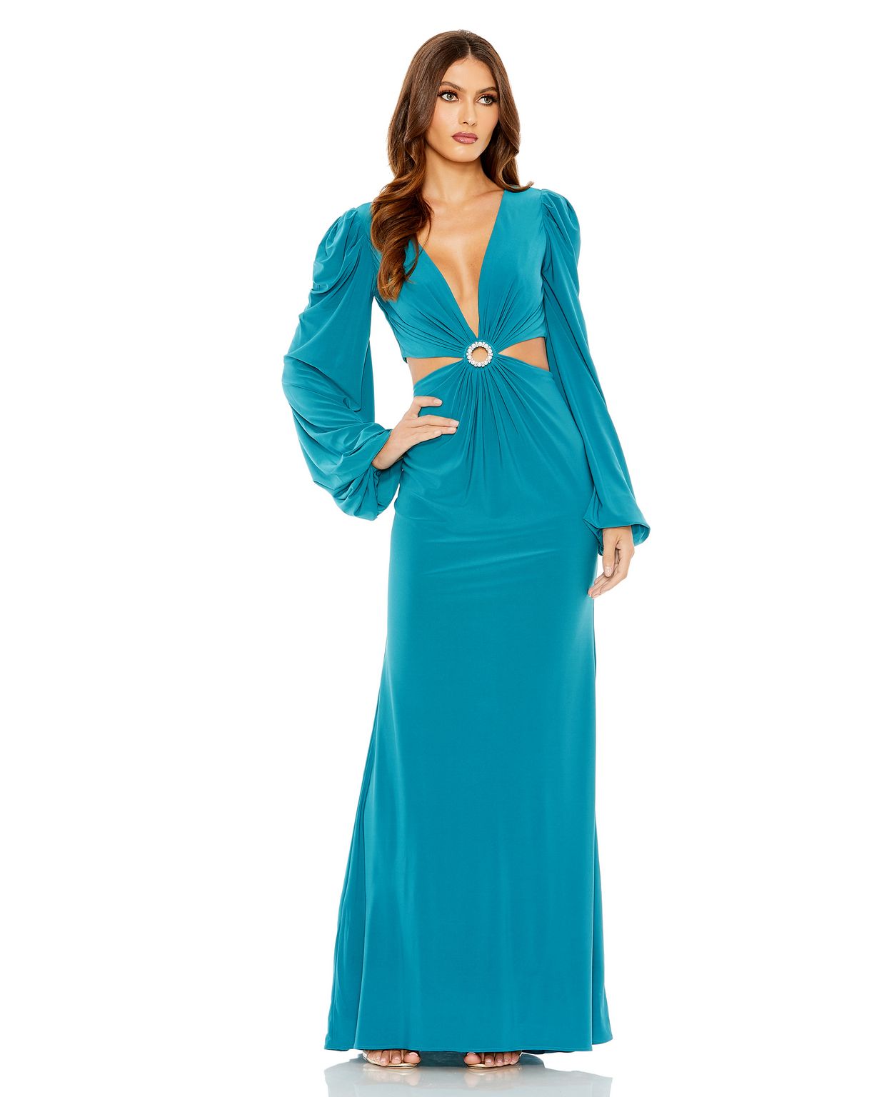 Formal Dresses Long Sleeve Cutout Formal Evening Dress Ocean Blue