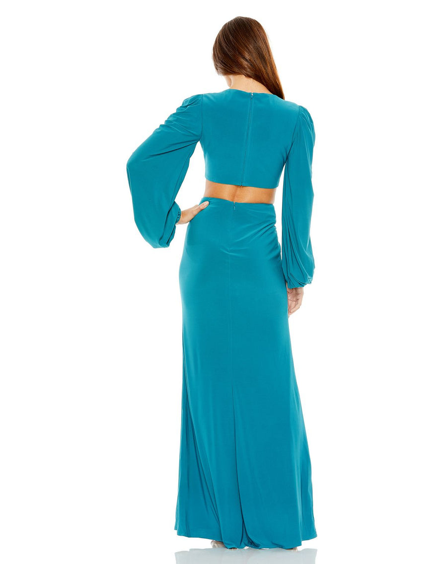 Formal Dresses Long Sleeve Cutout Formal Evening Dress Ocean Blue