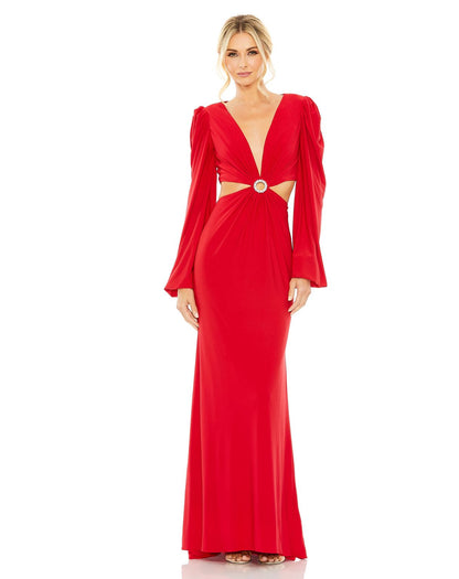 Formal Dresses Long Sleeve Cutout Formal Evening Dress Red