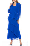 Mother of the Bride Dresses Tiered Solid Chiffon Dress with Matching Jacket Set Cobalt