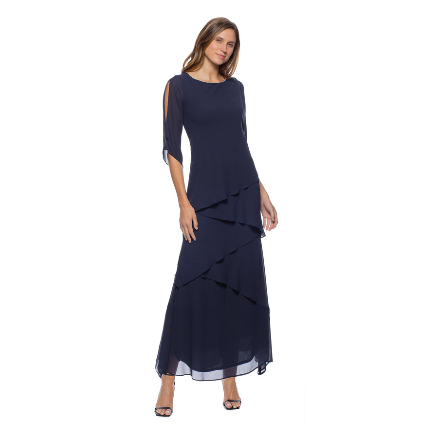 Formal Dresses Long Chiffon Tiered Dress Navy