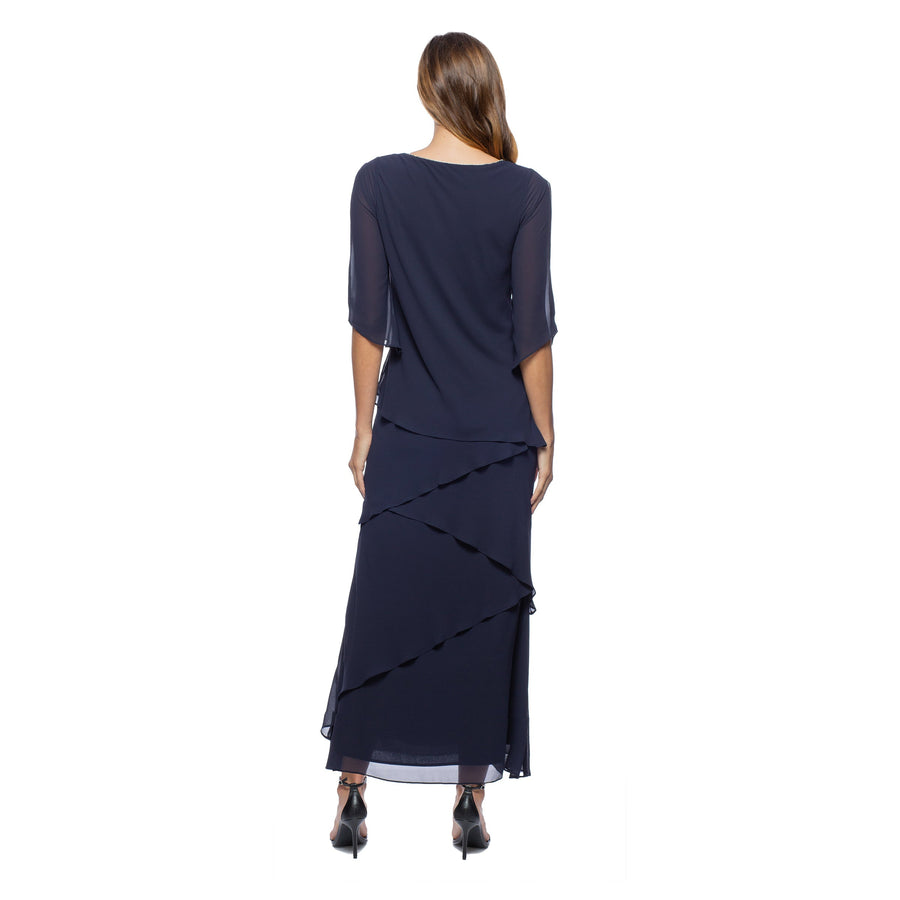 Formal Dresses Long Chiffon Tiered Dress Navy