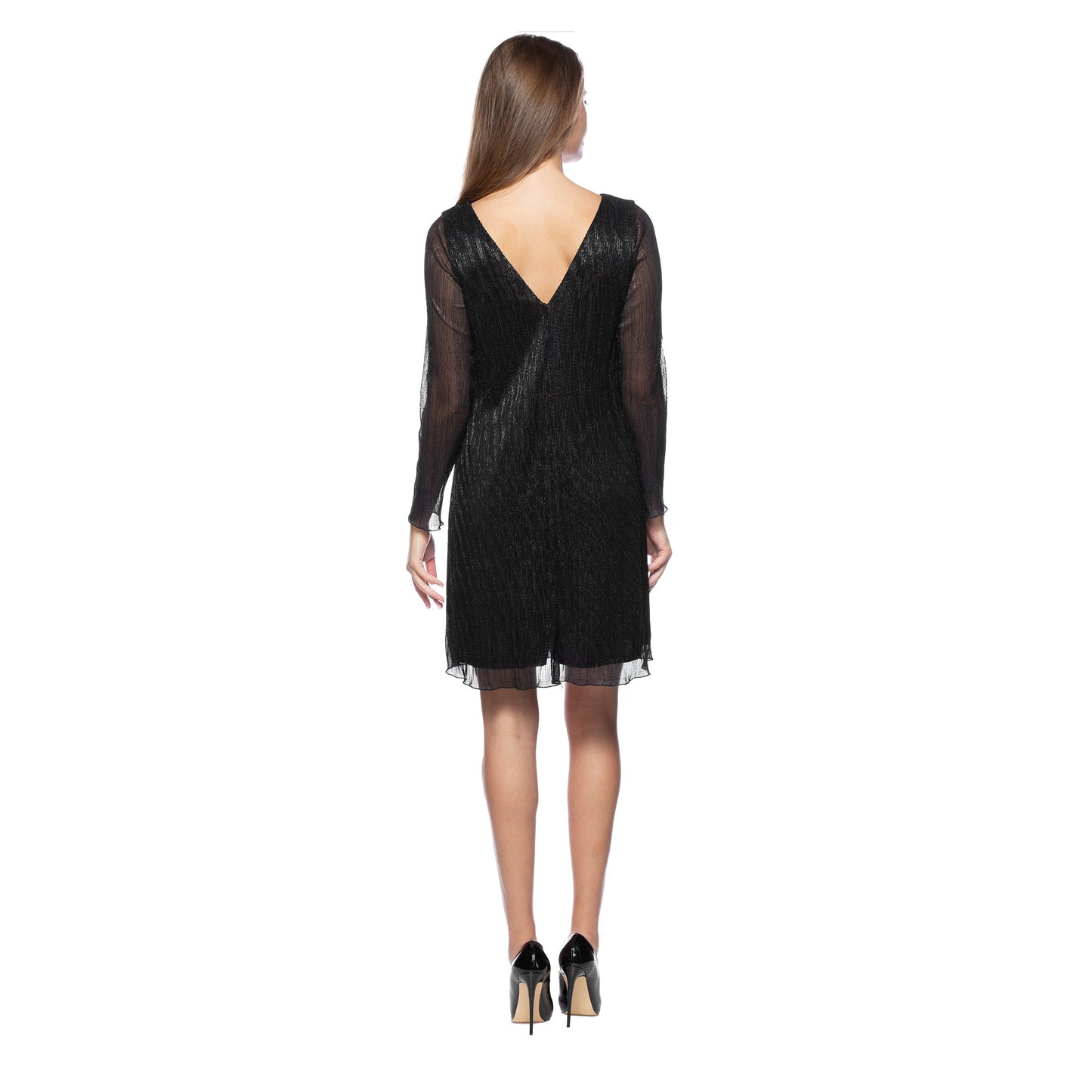 Cocktail Dresses Short Metallic Long Sleeve A Line Dress Black