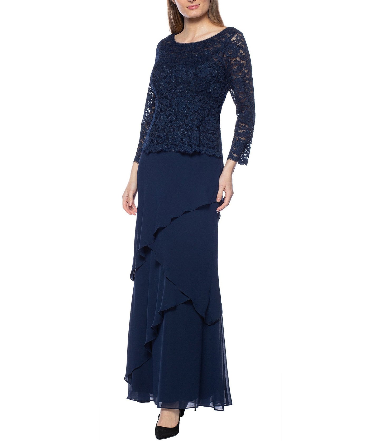 Mother of the Bride Dresses Long Two Piece Formal Lace Tier Dress Navy